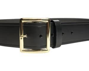 1-75 Plain Black leather Trouser Belt w/ Gold Buckle