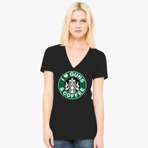 LPC450V Ladies Guns & Coffee V-neck T-shirt
